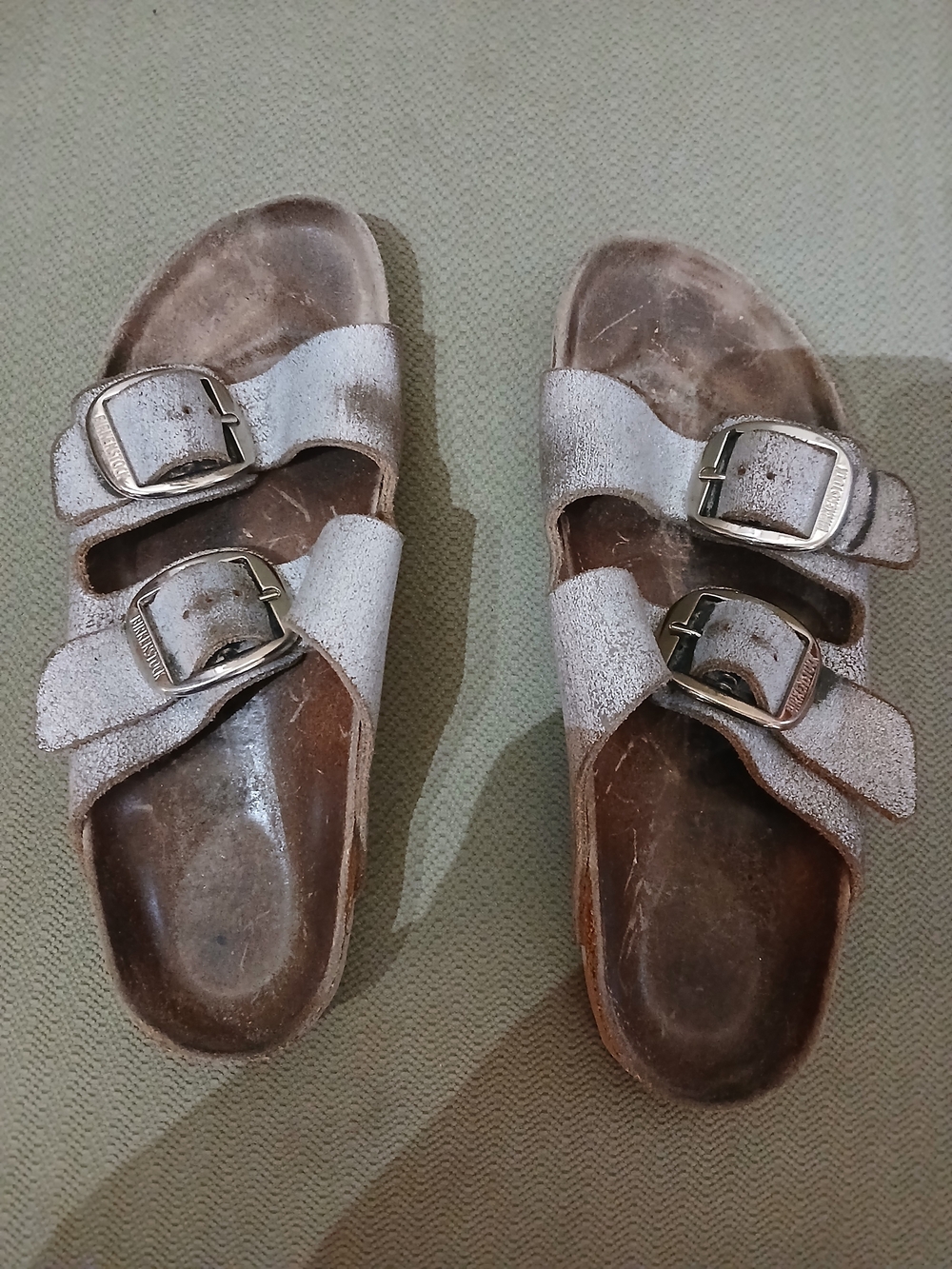 Women’s Birkenstock Double-Buckle Suede Slide Sandals - Silver Size 9/9.5